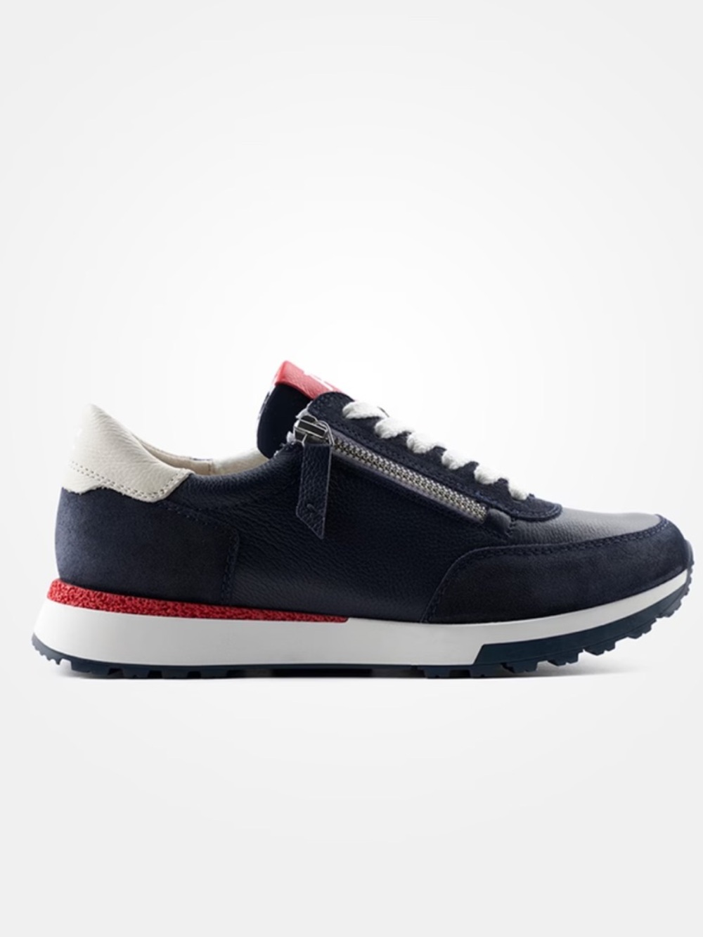 Paul Green Navy Leather Sneakers with White and Red Accents